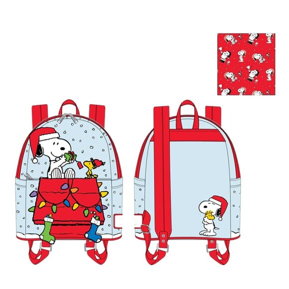 NWT Loungefly Peanuts Snoopy Christmas Woodstock Holiday Mini Backpack - Picture 2 of 4